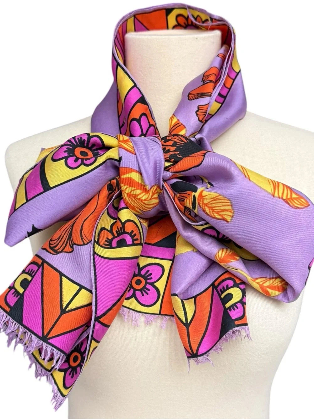 Sant’ Angelo Purple Floral Silk Scarf Luxury Vintage Mod 70s Tropical Floral